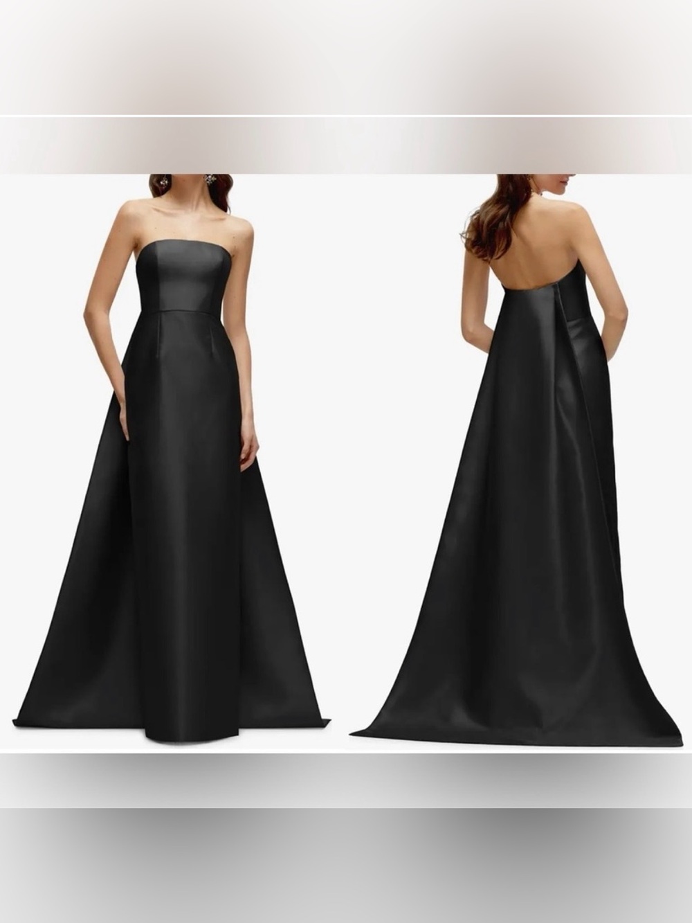 Alfred Sung Strapless
Satin black Twill Column Gown w/ Removable Train  D876